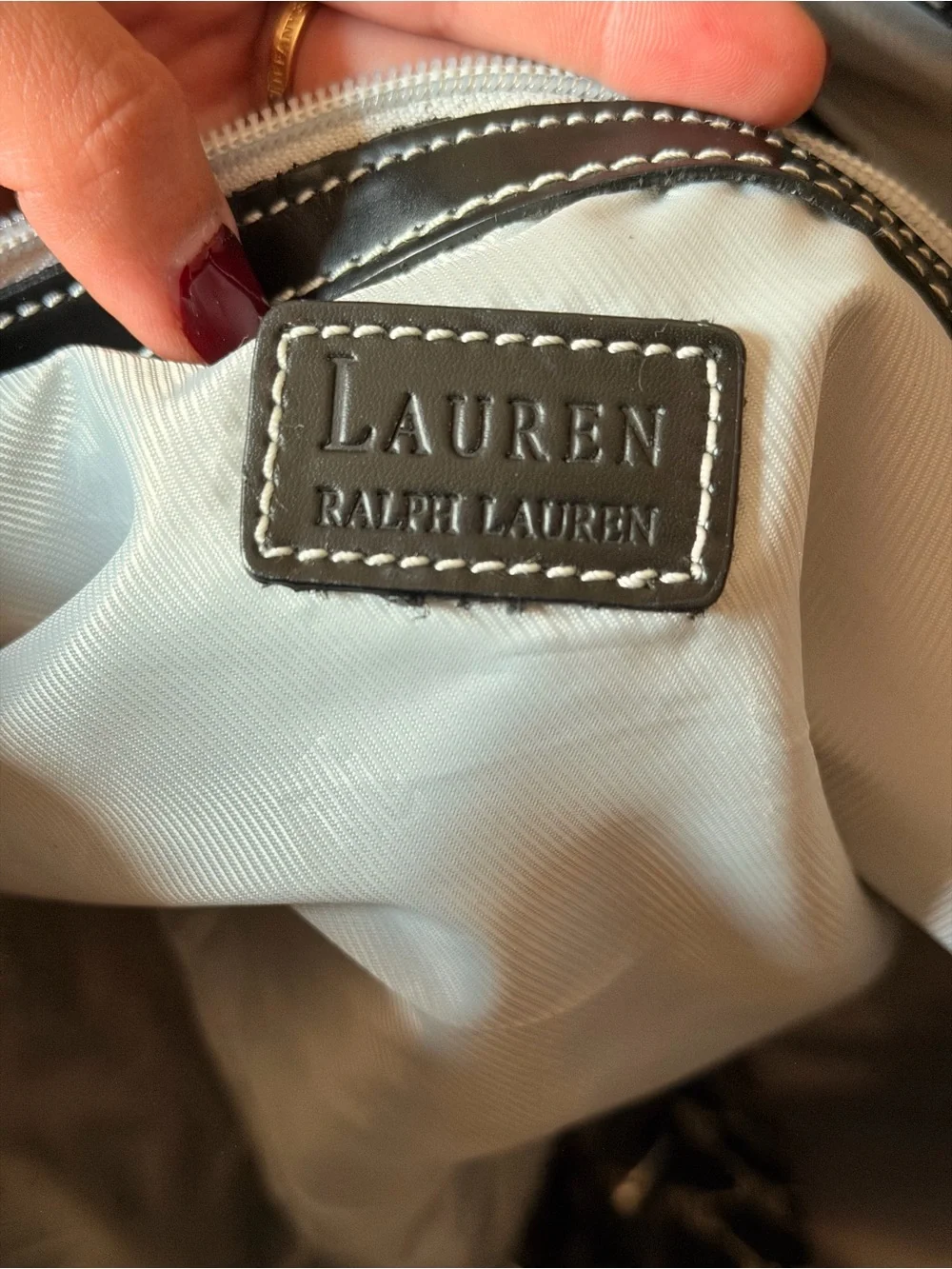Ralph Lauren Black Monogram Jacquard Tote with Leather Trim